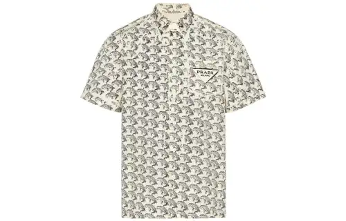 PRADA Shirts Men's White Stand Collar Moderate