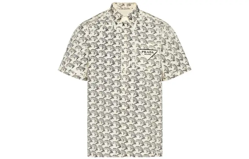 PRADA Shirts Men's White Stand Collar Moderate