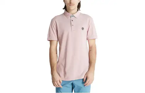 Timberland Polo Shirts Men's Pink Polo Collar Moderate Straight Fit