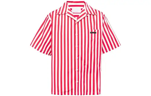PRADA Shirts Men's Red Cuban Collar Moderate