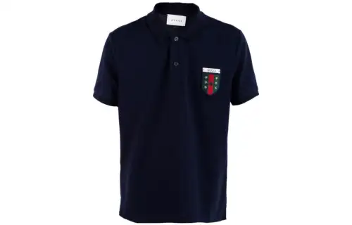 GUCCI Polo Shirts Men's Dark Blue Polo Collar Moderate Straight Fit