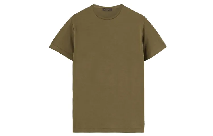 Loro Piana Polo Shirts Men's Green Crew Neck Straight Fit