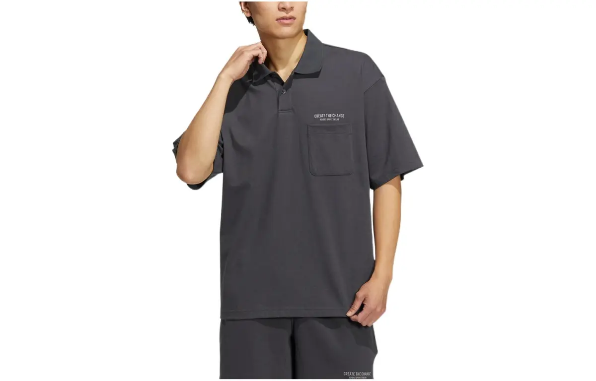 Adidas Polo Shirts Men's Solid Gray Polo Collar Moderate Straight Fit