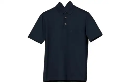 HERMES Polo Shirts Men's Black Polo Collar Moderate Straight Fit