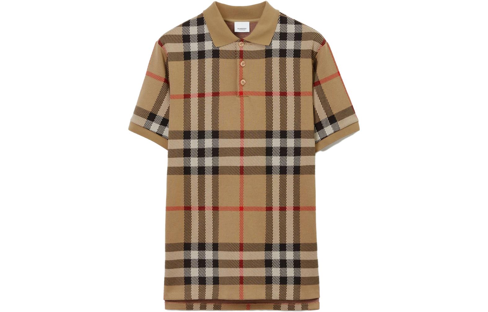 Burberry Burberry SS23 Plaid Jacquard Straight Short Sleeve Polo Shirt Men's Beige