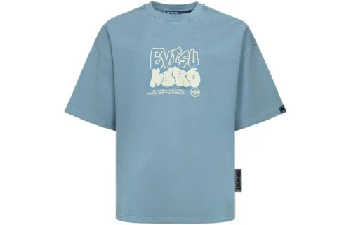 EVISU Sweatshirts Men's Gray Blue Crew Neck Moderate Regular