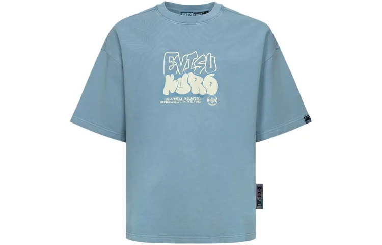 EVISU Sweatshirts Men's Gray Blue Crew Neck Moderate Regular