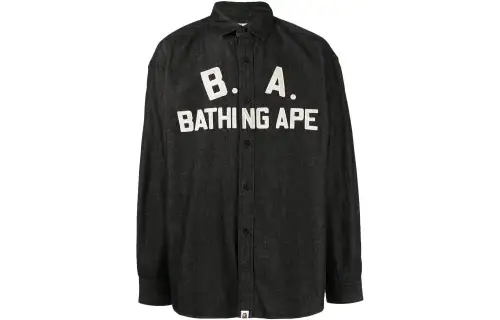 A BATHING APE Shirts Men's Black Lapel Moderate Shirt