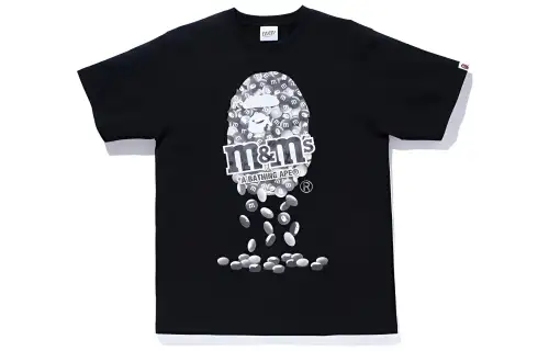 A BATHING APE X M&M's T Shirts Men's Black Crew Neck Moderate Straight Fit