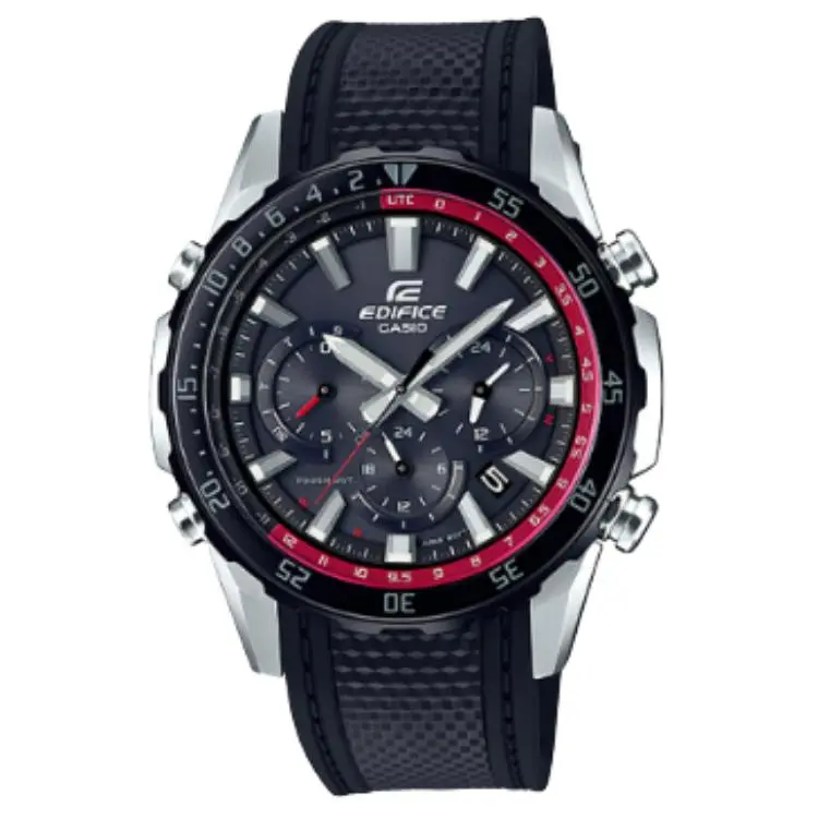 CASIO EDIFICE ['100', 301050]m Waterproof Solar Quartz Movement Resin Strap Watch Unisex Black Dial