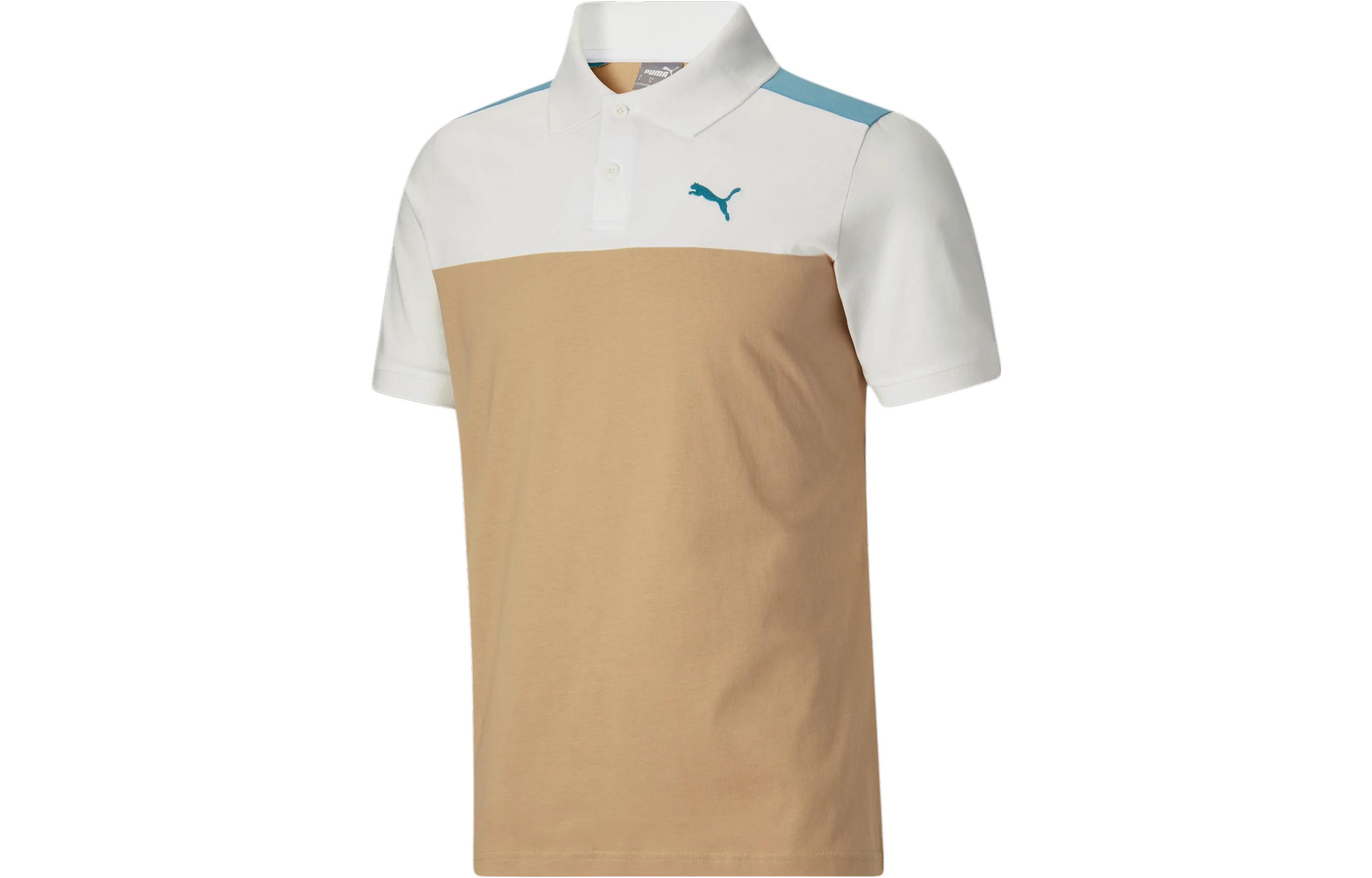 PUMA Essential+Block Polo Shirts Men's Yellow Polo Collar Moderate Straight Fit