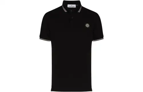 STONE ISLAND Polo Shirts Men's Black Polo Collar Moderate Straight Fit