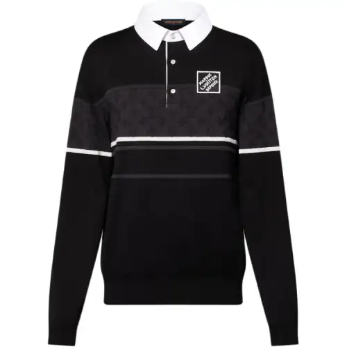 LOUIS VUITTON Monogram Jacquard Long Sleeved Polo Shirt