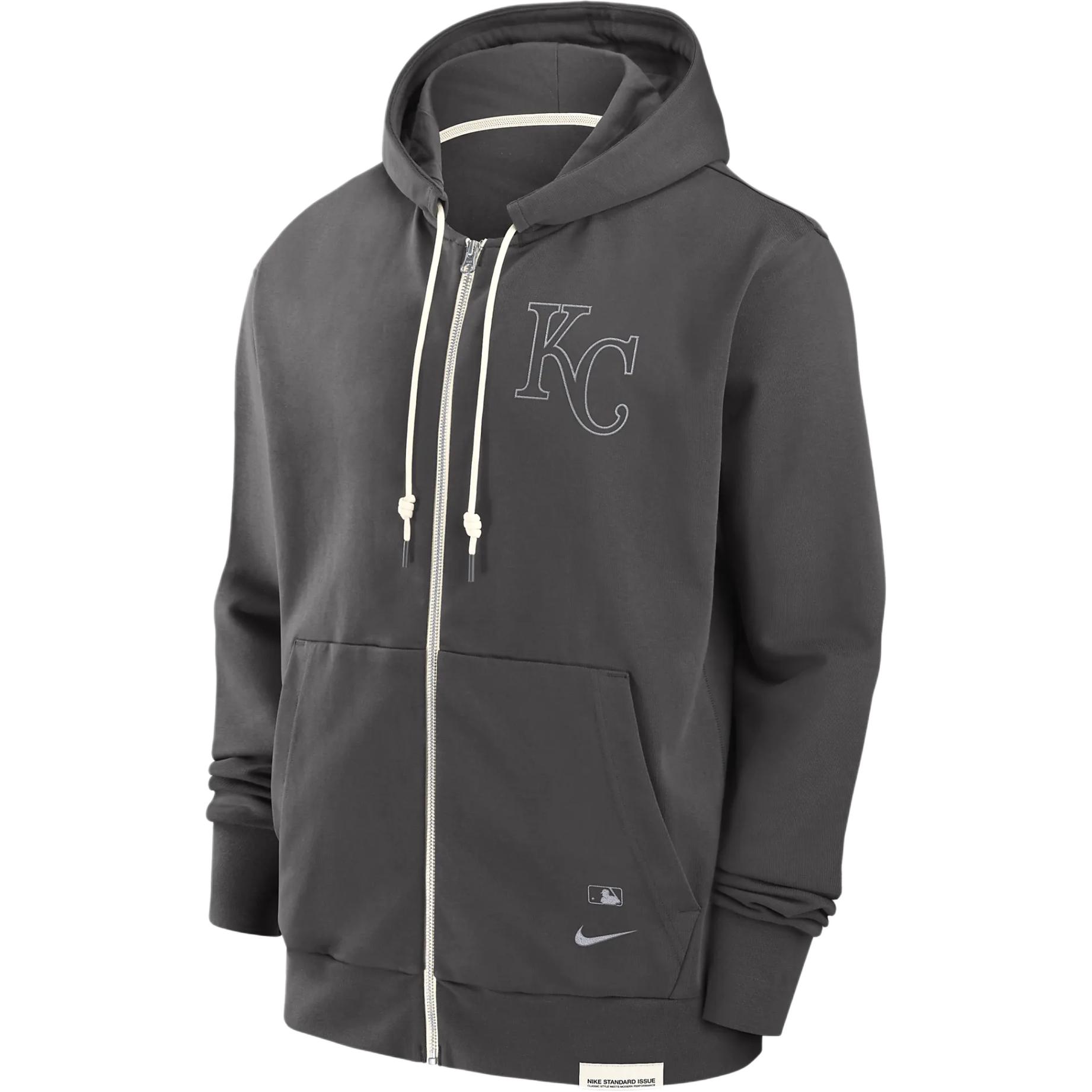 Nike X MLB joint model Kansas City Royals Travel Player logo printed pattern comfortable cardigan hooded sweatshirt Kansas City Royals Men's Gray