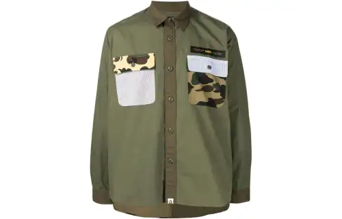 A BATHING APE Shirts Men's Green Lapel Moderate Other