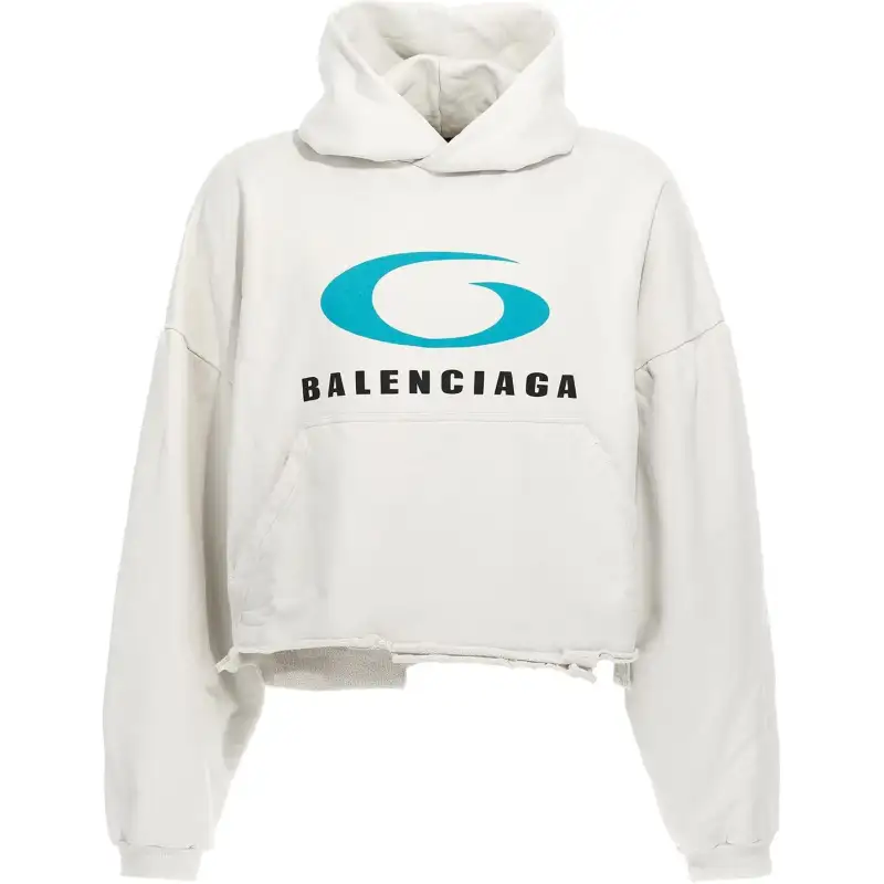 Balenciaga Loop Sports Icon Destroyed Cropped Hoodie
