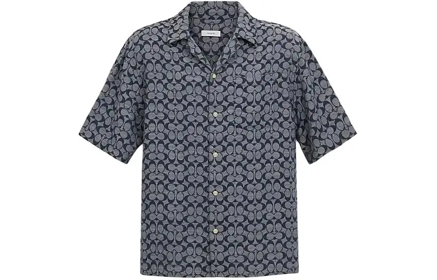 COACH Shirts Men's Blue Cuban Collar Moderate Other