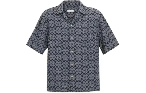 COACH Shirts Men's Blue Cuban Collar Moderate Other