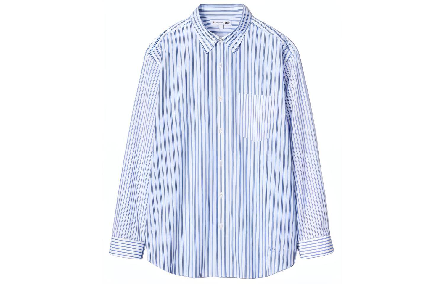 Uniqlo JW Anderson joint series SS24 fashionable and versatile simple striped long-sleeved shirt men's lake blue