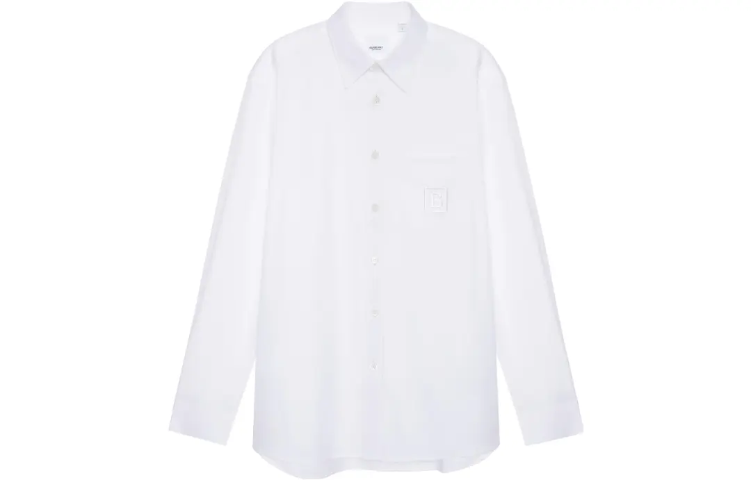 Burberry FW22 Men Embroidery Point Collar Long Sleeve Shirt White