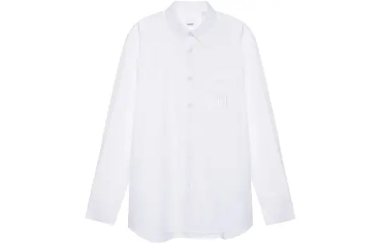 Burberry FW22 Men Embroidery Point Collar Long Sleeve Shirt White