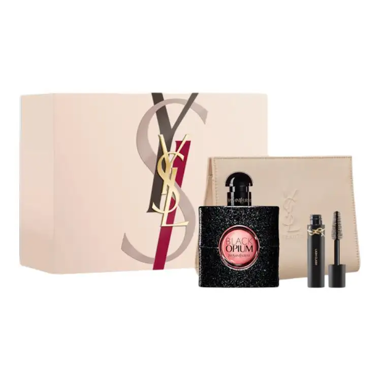 YSL, perfume, set, coffee floral gift box, mascara, cosmetic bag, with your logo imprint, 50 ml