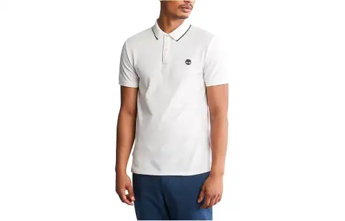 Timberland Polo Shirts Men's White Polo Collar Moderate Straight Fit