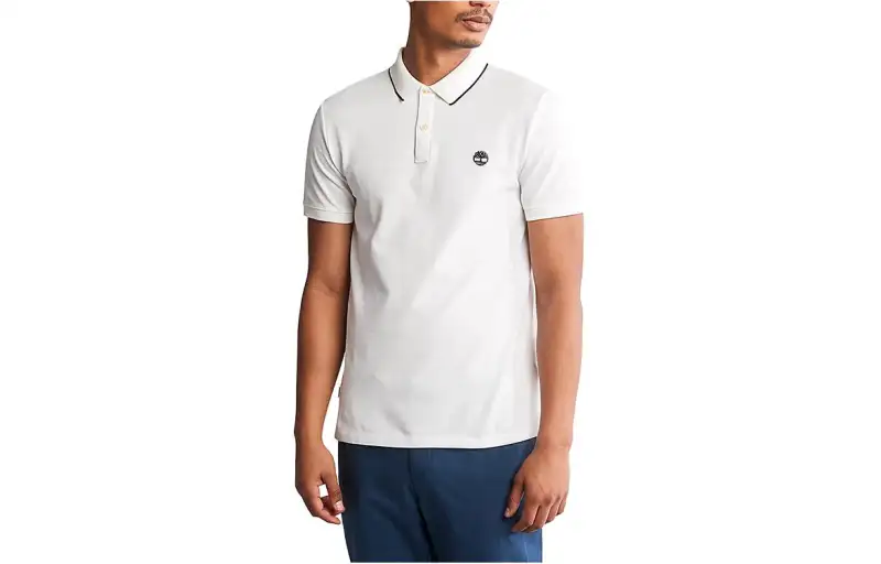 Timberland Polo Shirts Men's White Polo Collar Moderate Straight Fit