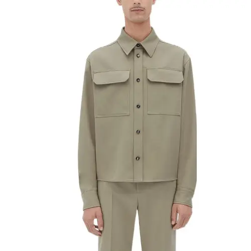 Bottega Veneta Shirts Men's Gray Green Lapel Moderate Shirt