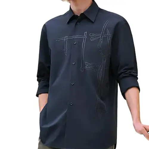 HERMES Shirts Men's Blue Pointed Collar Moderate