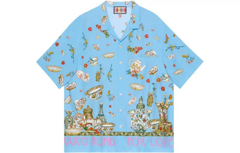 GUCCI Lovelight Shirts Men's Blue Lapel Moderate