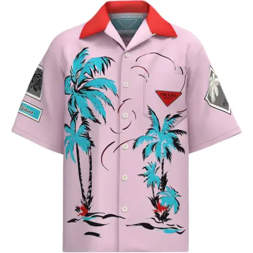 PRADA Shirts Unisex Pink Cuban Collar Moderate Other