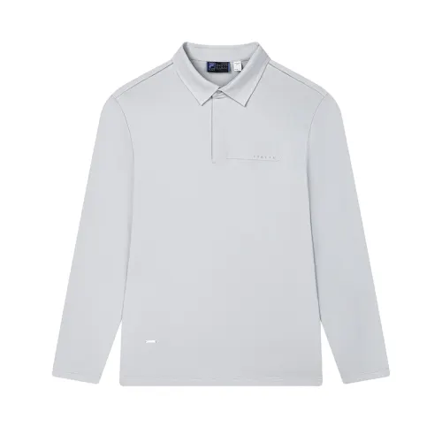 FILA BLUE Collection, Comfortable Minimalist Style Solid Color Fleece Lined Long Sleeved Polo Shirt Men's Silent Gray