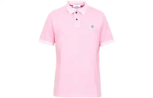 STONE ISLAND Polo Shirts Men's Pink Polo Collar Moderate Straight Fit