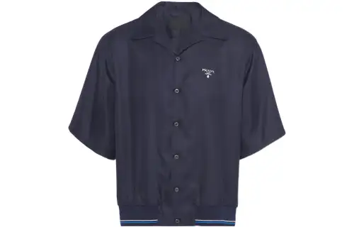 PRADA Shirts Men's Blue Cuban Collar Moderate Other