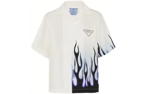 PRADA Shirts Men's White Cuban Collar Moderate