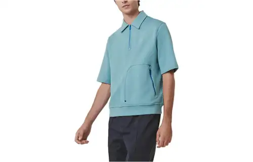 HERMES Polo Shirts Men's Blue Polo Collar Moderate
