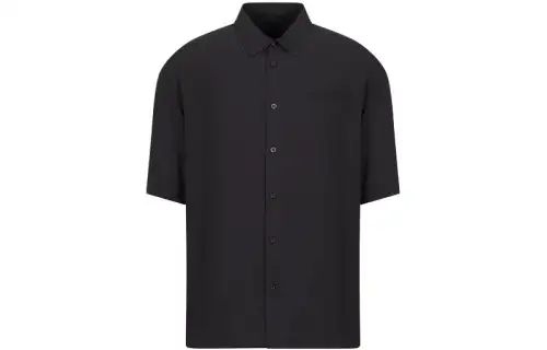 ARMANI EXCHANGE Armani SS23 solid color single-breasted short-sleeved shirt for men, black
