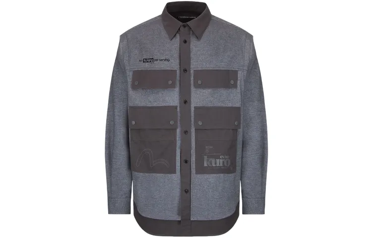 EVISU Shirts Men's Dark Gray/Dark Charcoal Pointed Collar Moderate Other