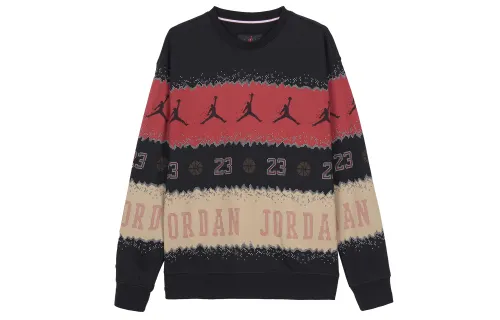 Jordan Essentials Holiday Logo Print Crew Neck Fleece Lined Casual Long Sleeved Sweatshirt Men's Red Black