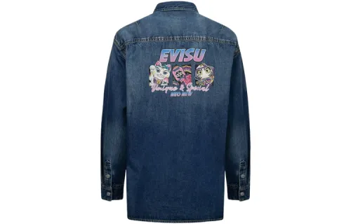 EVISU Shirts Unisex Denim Blue Lapel Moderate Denim
