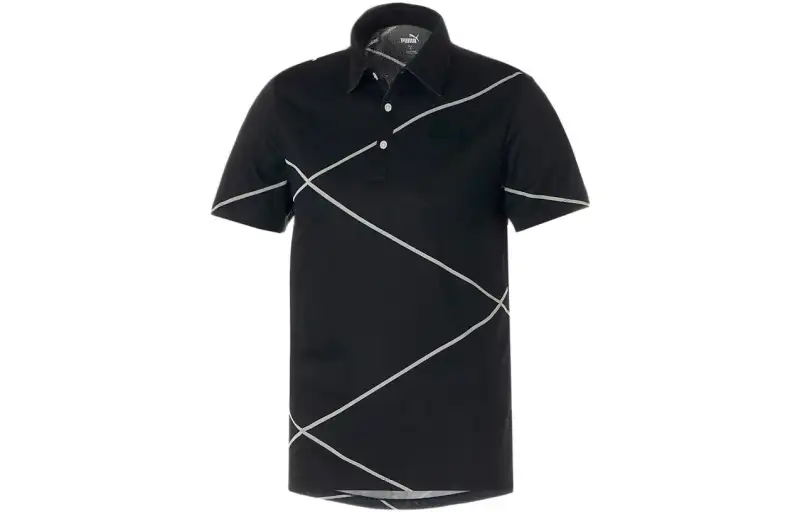 PUMA Golf Polo Shirts Men's Black Polo Collar Moderate Straight Fit
