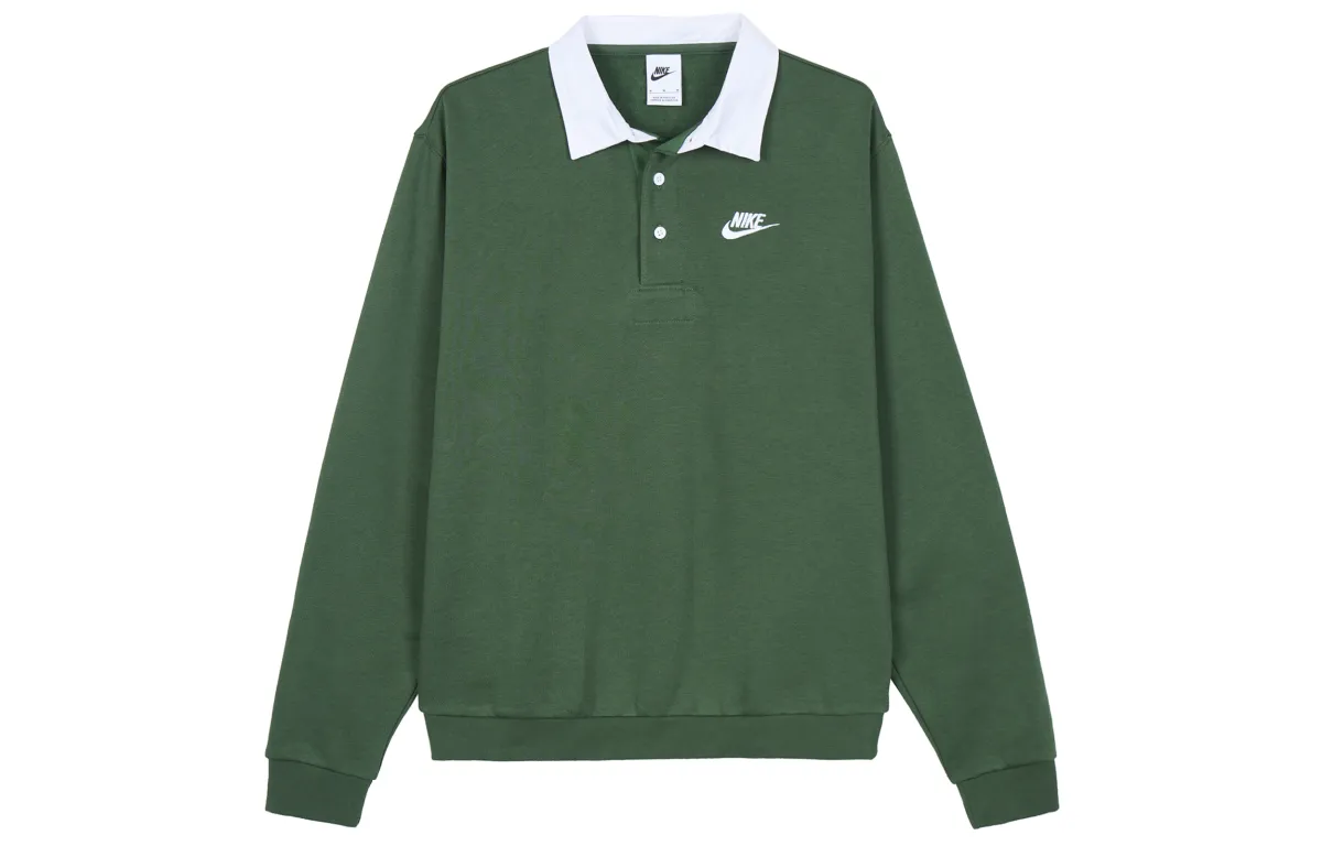 Nike Club Fleece Bushed Back Long Sleeve Polo Shirt Green