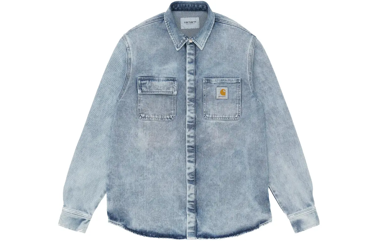 Carhartt WIP Shirts Men's Light Blue Lapel Moderate Straight Fit