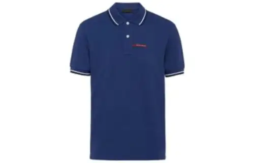 PRADA Polo Shirts Men's Dark Blue Polo Collar Moderate Straight Fit