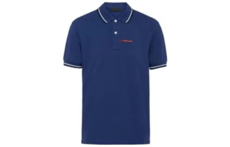 PRADA Polo Shirts Men's Dark Blue Polo Collar Moderate Straight Fit