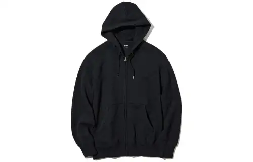UNIQLO Sweatshirts Unisex Black Hooded Moderate Cardigan