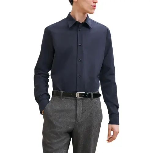 HERMES Shirts Men's Dark Blue Pointed Collar Moderate Other