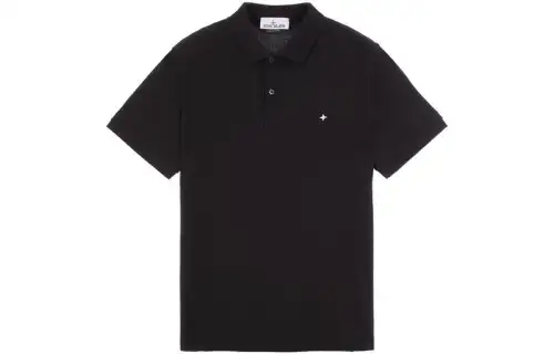 STONE ISLAND Polo Shirts Men's Black Polo Collar Moderate Straight Fit
