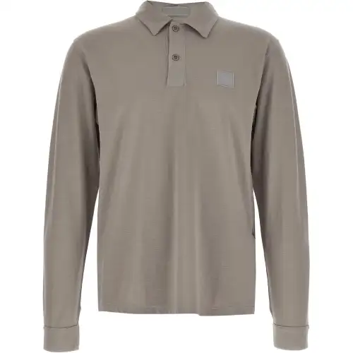STONE ISLAND Logo Patch Long Sleeved Polo Shirt